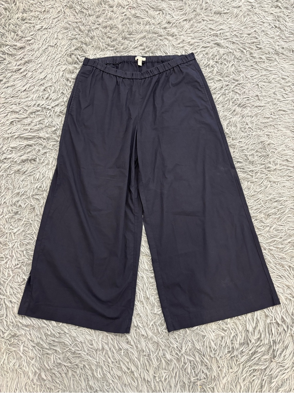 Eileen Fisher Womens Navy Blue Medium Cotton Wide Leg Pants High Rise Minimalist